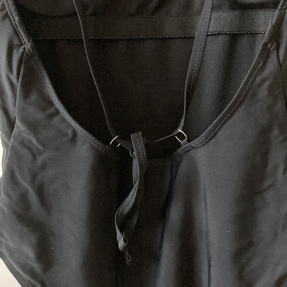 Black Ruffle Trim One Piece Swimsuit - Picture 7 of 8